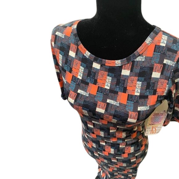 Lula Roe Short-sleeve Black, Peach, and Blue Julia Dress, XS, New with Tags - Picture 4 of 7